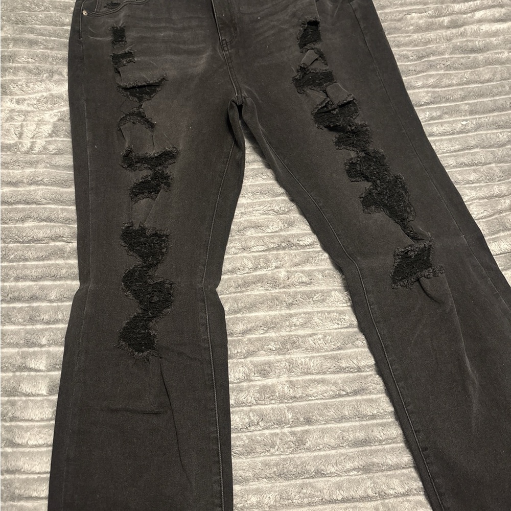 Fashion Nova Black Distressed Straight Leg Pants